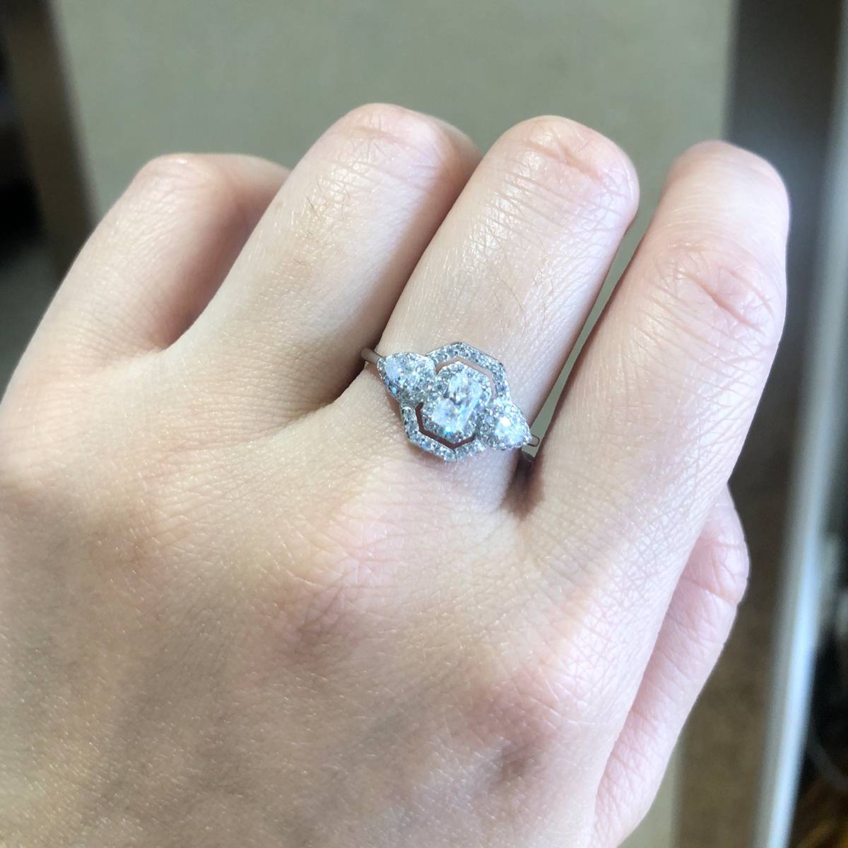 Three stone rectangular diamond women's ring S925 silver plated platinum custom selection main stone Moissanite 0.5ct/Side Stone Cubic Zirconia